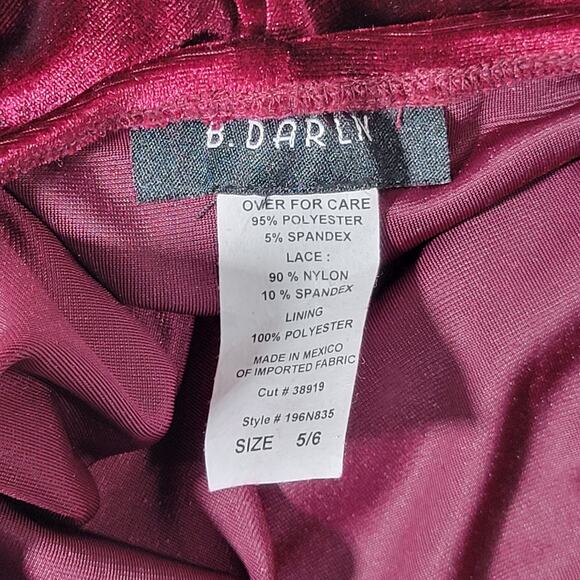 B. Darlin Spaghetti Strap V-Neck Lace Bra-Back Velvet Sheath Dress in Wine NWT - Picture 9 of 11